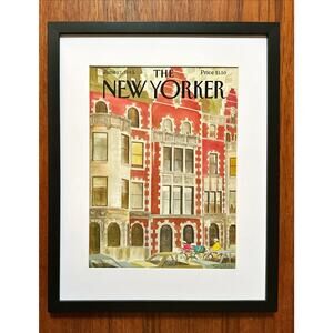 Framed 1985 New Yorker Magazine June 17 Saxon Brownstones Cyclists